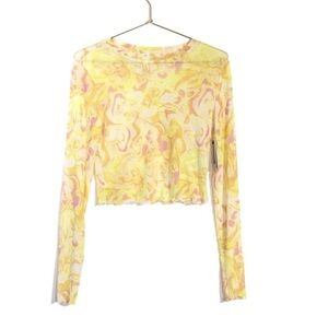 BP Yellow and Pink Patterned Mesh Top